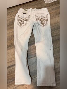 Rock Revival White Straight Jeans with Gold Embroidered Back Pockets